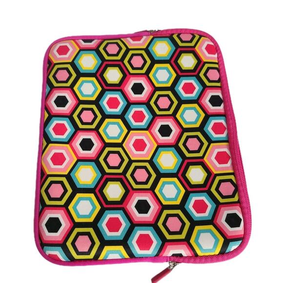 Ipad Tablet Case School Dorm Candie Soft Padded Zip Hot Pink Geometric 9½" x 8" - Picture 1 of 11